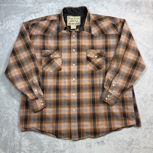 Jesse James Work Wear West Coast Choppers Flannel Shirt Mens XL Orange Plaid Y2K